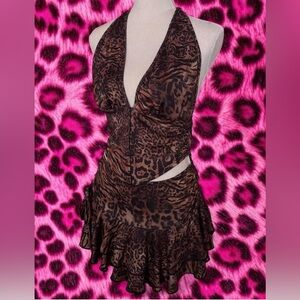 leopard halter top & skirt set
